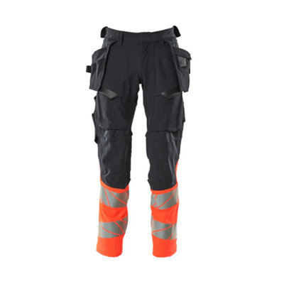 Mascot Accelerate Safe Trousers With Holster PocketsDark Navy/hi-Vis Red   (32.5) (Leg LengthLong) from B&Q