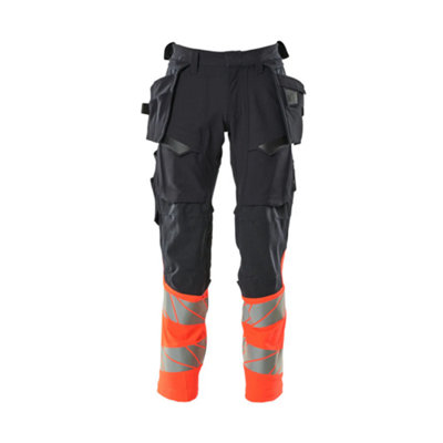 Mascot Accelerate Safe Trousers With Holster PocketsDark Navy/hi-Vis Red   (33.5) (Leg LengthLong) from B&Q