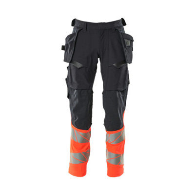 Mascot Accelerate Safe Trousers With Holster PocketsDark Navy/hi-Vis Red   (34.5) (Leg LengthLong) from B&Q