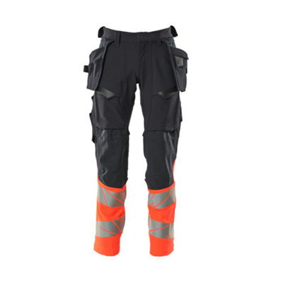 Mascot Accelerate Safe Trousers With Holster PocketsDark Navy/hi-Vis Red   (46.5) (Leg LengthLong) from B&Q