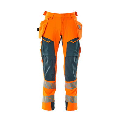 Mascot Accelerate Safe Trousers With Holster PocketsHi-Vis Orange/dark Petroleum   (36.5) (Leg LengthShort) from B&Q