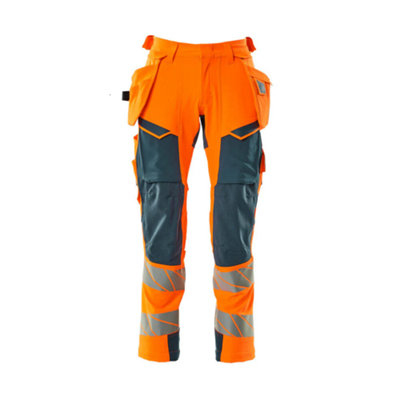 Mascot Accelerate Safe Trousers With Holster PocketsHi-Vis Orange/dark Petroleum   (50.5) (Leg LengthRegular) from B&Q