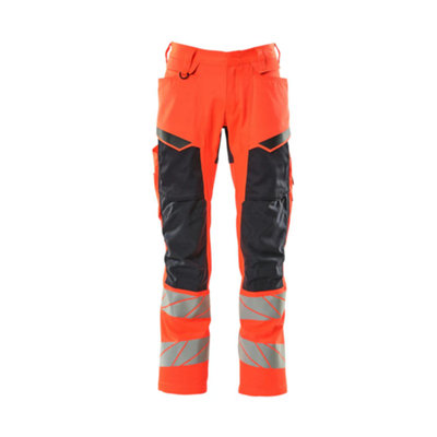 Mascot Accelerate Safe Trousers With Kneepad PocketsHi-Vis Red/dark Navy   (32.5) (Leg LengthShort) from B&Q