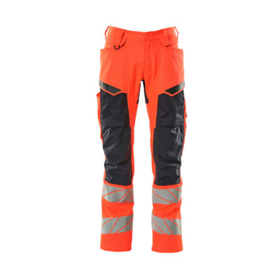 Mascot Accelerate Safe Trousers With Kneepad PocketsHi-Vis Red/dark Navy   (33.5) (Leg LengthShort) from B&Q