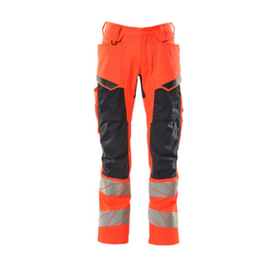 Mascot Accelerate Safe Trousers With Kneepad PocketsHi-Vis Red/dark Navy   (34.5) (Leg LengthShort) from B&Q