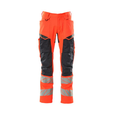 Mascot Accelerate Safe Trousers With Kneepad PocketsHi-Vis Red/dark Navy   (35.5) (Leg LengthShort) from B&Q