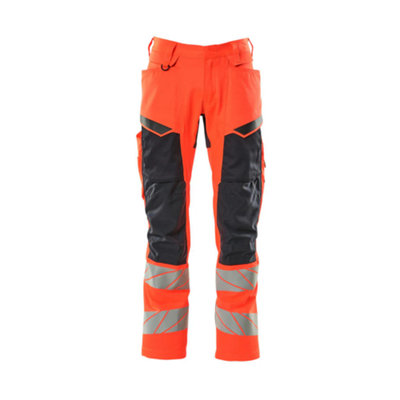 Mascot Accelerate Safe Trousers With Kneepad PocketsHi-Vis Red/dark Navy   (28.5) (Leg LengthRegular) from B&Q