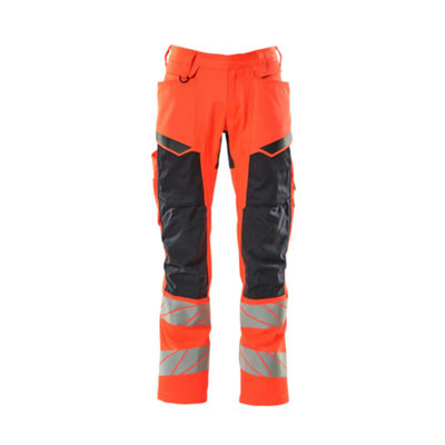 Mascot Accelerate Safe Trousers With Kneepad PocketsHi-Vis Red/dark Navy   (31.5) (Leg LengthRegular) from B&Q