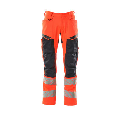 Mascot Accelerate Safe Trousers With Kneepad PocketsHi-Vis Red/dark Navy   (32.5) (Leg LengthLong) from B&Q