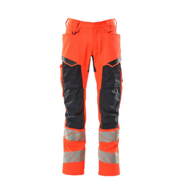 Mascot Accelerate Safe Trousers With Kneepad PocketsHi-Vis Red/dark Navy   (42.5) (Leg LengthLong) from B&Q