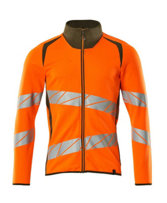 Mascot Accelerate Safe Modern Fit Zippered Sweatshirt (Hi-Vis Orange/moss Green)  (Medium)