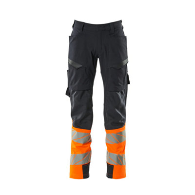 Mascot Accelerate Safe Ultimate Stretch Trousers With Thigh PocketsDark Navy/hi-Vis Orange   (28.5) (Leg LengthRegular) from B&Q