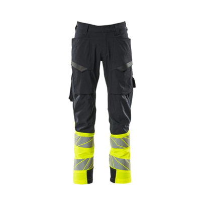 Mascot Accelerate Safe Ultimate Stretch Trousers With Thigh PocketsDark Navy/hi-Vis Yellow   (44.5) (Leg LengthRegular) from B&Q