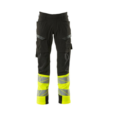 Mascot Accelerate Safe Ultimate Stretch Trousers With Thigh PocketsBlack/hi-Vis Yellow   (33.5) (Leg LengthRegular) from B&Q