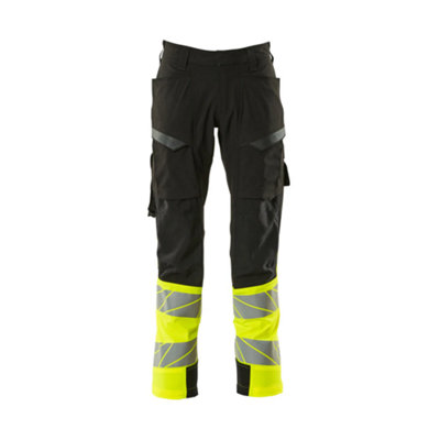 Mascot Accelerate Safe Ultimate Stretch Trousers With Thigh PocketsBlack/hi-Vis Yellow   (35.5) (Leg LengthRegular) from B&Q