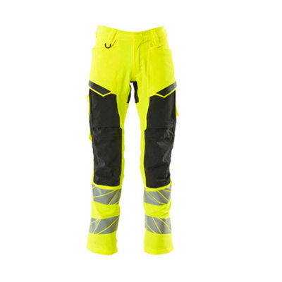 Mascot Accelerate Safe Trousers With Kneepad PocketsHi-Vis Yellow/black   (38.5) (Leg LengthShort) from B&Q