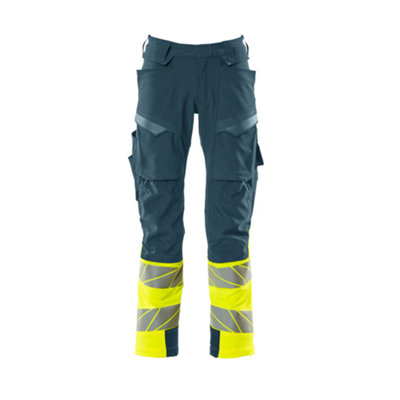 Mascot Accelerate Safe Trousers With Kneepad PocketsDark Petroleum/hi-Vis Yellow   (32.5) (Leg LengthShort) from B&Q