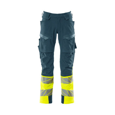 Mascot Accelerate Safe Trousers With Kneepad PocketsDark Petroleum/hi-Vis Yellow   (33.5) (Leg LengthShort) from B&Q