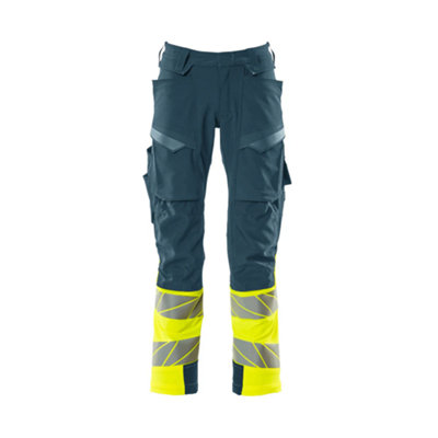 Mascot Accelerate Safe Trousers With Kneepad PocketsDark Petroleum/hi-Vis Yellow   (34.5) (Leg LengthShort) from B&Q