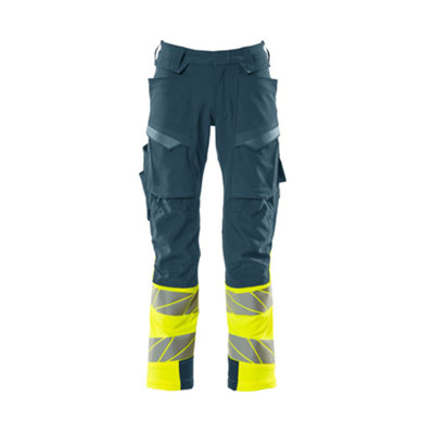 Mascot Accelerate Safe Trousers With Kneepad PocketsDark Petroleum/hi-Vis Yellow   (35.5) (Leg LengthShort) from B&Q