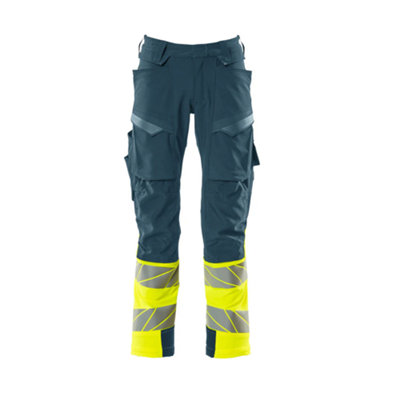 Mascot Accelerate Safe Trousers With Kneepad PocketsDark Petroleum/hi-Vis Yellow   (38.5) (Leg LengthShort) from B&Q