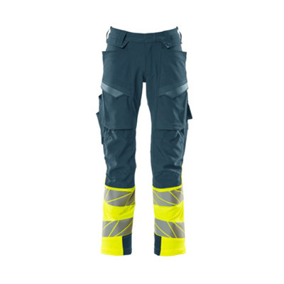 Mascot Accelerate Safe Trousers With Kneepad PocketsDark Petroleum/hi-Vis Yellow   (40.5) (Leg LengthShort) from B&Q