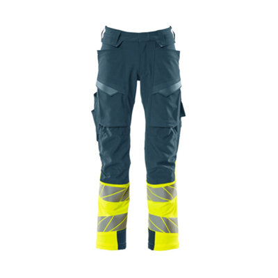 Mascot Accelerate Safe Trousers With Kneepad PocketsDark Petroleum/hi-Vis Yellow   (46.5) (Leg LengthRegular) from B&Q