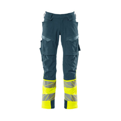 Mascot Accelerate Safe Trousers With Kneepad PocketsDark Petroleum/hi-Vis Yellow  (31.5) (Leg LengthLong) from B&Q