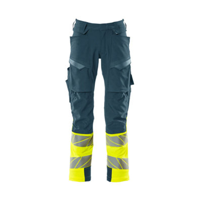 Mascot Accelerate Safe Trousers With Kneepad PocketsDark Petroleum/hi-Vis Yellow  (32.5) (Leg LengthLong) from B&Q