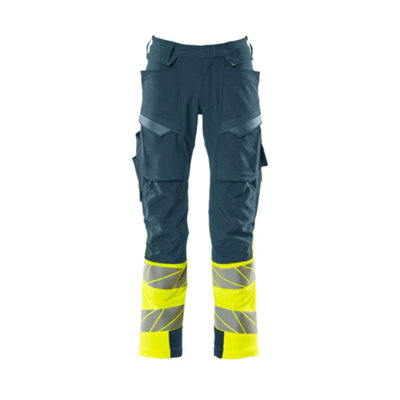 Mascot Accelerate Safe Trousers With Kneepad PocketsDark Petroleum/hi-Vis Yellow  (42.5) (Leg LengthLong) from B&Q
