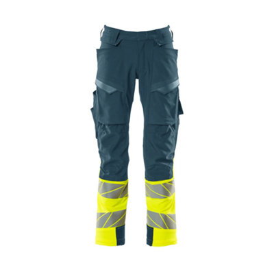 Mascot Accelerate Safe Trousers With Kneepad PocketsDark Petroleum/hi-Vis Yellow  (44.5) (Leg LengthLong) from B&Q