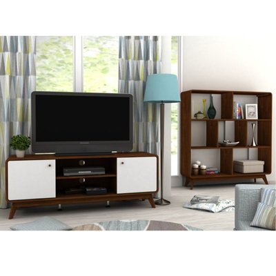 B&Q -  Home Cassie Tv-Stand With 2 Doors In Walnut Look White