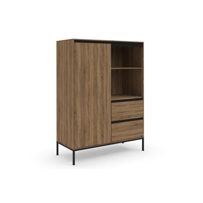 B&Q -  Home Bari Higboard With 1 Door / 2 Drawers In Oak Look