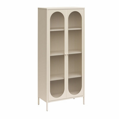 Dorel Luna Tall Metal Cabinet With 2 Fluted Glass Doors Parchment from B&Q