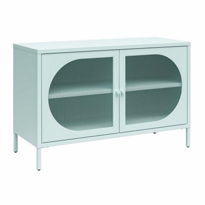 Dorel Luna Wide Metal Cabinet With 2 Fluted Glass Doors Blue from B&Q