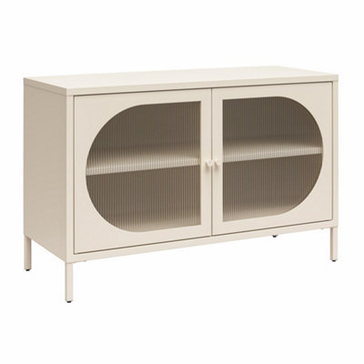 Dorel Luna Wide Metal Cabinet With 2 Fluted Glass Doors Parchment from B&Q