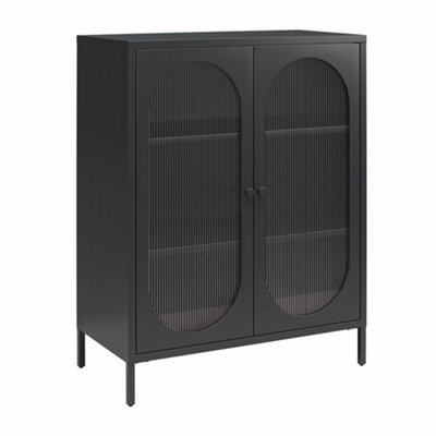Dorel Luna Metal Cabinet With 2 Fluted Glass Doors Black from B&Q