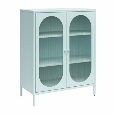 Dorel Luna Metal Cabinet With 2 Fluted Glass Doors Blue from B&Q