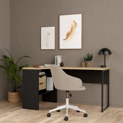 Furniture To Go Function Plus Corner Desk With 2 Drawers In Black And Oak  (W) 145.1 X (H) 76.8 X (D) 81Cm from B&Q