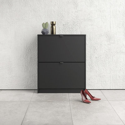 Furniture To Go Shoes Shoe Cabinet W. 2 Tilting Doors And 2 Layers Matt Black