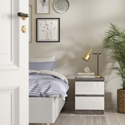 Furniture To Go Naia Bedside 2 Drawers In Concrete/white High Gloss (W) 40.4 X  (H) 49.5 X (D) 50Cm from B&Q