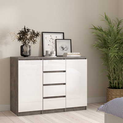 Rackhams White/Grey Naia Sideboard 4 Drawers 2 Doors In Concrete And High Gloss - 120.8 - 1 - Image 4