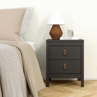  - Madrid Matt Black No Effect 2 Drawer Bedside Chest (H)541mm (W)438mm (D)384mm