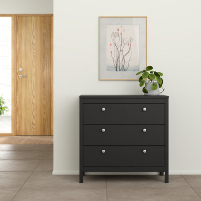  - Madrid Matt Black No Effect 3 Drawer Chest (H)797mm (W)823mm (D)384mm