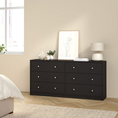 B&Q -  May Chest Of 6 Drawers (3+3) In Black (W) 143.1 X (H) 68.3 X (D) 31.7Cm