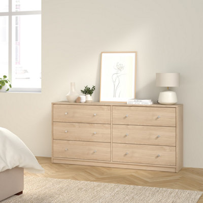 B&Q -  May Chest Of 6 Drawers (3+3) In Jackson Hickory Oak (W) 143.1 X (H) 68.3 X (D) 31.7Cm