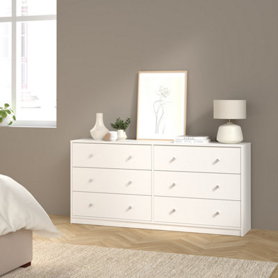 B&Q -  May Chest Of 6 Drawers (3+3) In White (W) 143.1 X (H) 68.3 X (D) 31.7Cm