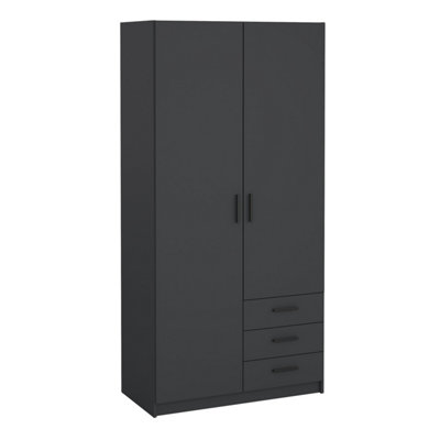 B&Q -  Sprint Wardrobe With 2 Doors + 3 Drawers In Matt Grey