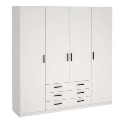 B&Q -  Sprint Wardrobe With 4 Doors + 3 Drawers In White