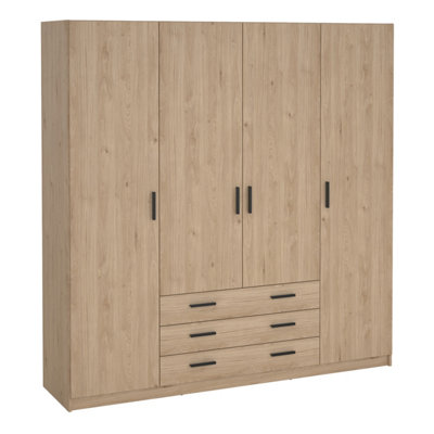 B&Q -  Sprint Wardrobe With 4 Doors + 3 Drawers In Jackson Hickory